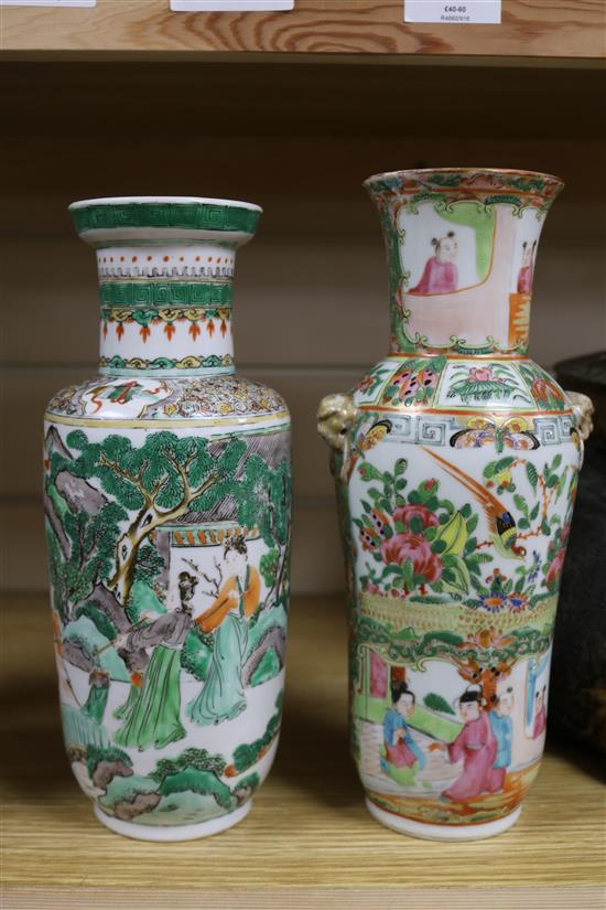 Two 19th century famille rose vases Tallest 26.5cm